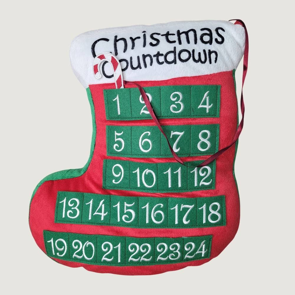 Plush Christmas Countdown Advent Calendar Stocking Stuffed Wall Hanging Red